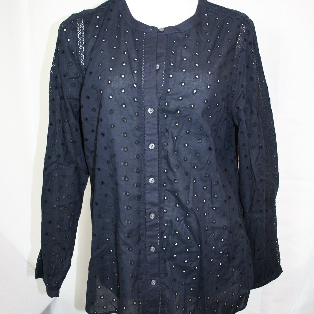 Talbots Eyelet Button Front Top Size Large - image 2